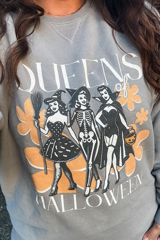 Queens of Halloween Grey Sweatshirt-Sweatshirt-Tucked &amp; Threaded