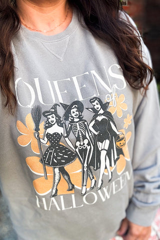 Queens of Halloween Grey Sweatshirt-Sweatshirt-Tucked &amp; Threaded