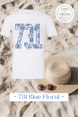 731 Blue Floral White Tee