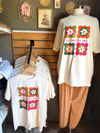 Let Me Be Me Ivory Retro Floral Graphic Unisex Tee - Tucked & Threaded