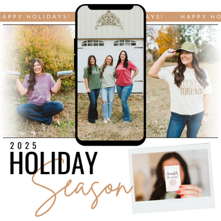 Collage of people in various poses with text overlay for 2025 Holiday Season.