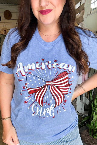 American Girl Blue Triblend Tee - S, M, L - Tucked & Threaded