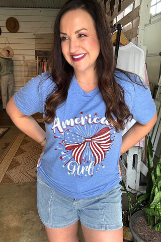 American Girl Blue Triblend Tee - S, M, L - Tucked & Threaded