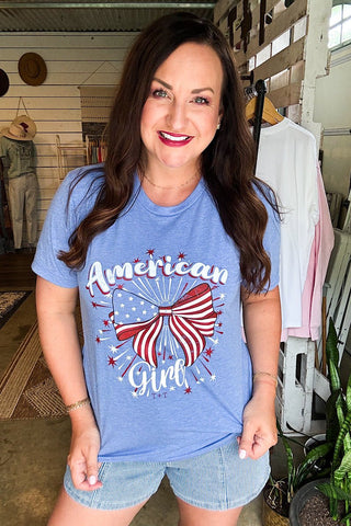 American Girl Blue Triblend Tee - S, M, L - Tucked & Threaded