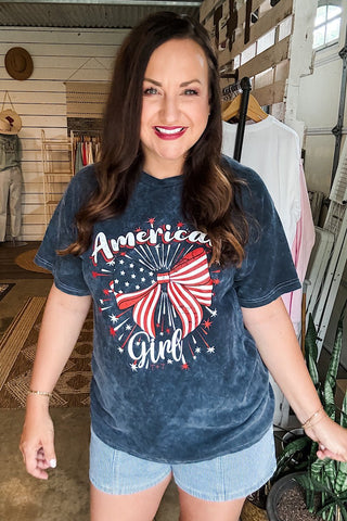 American Girl Navy Mineral Wash Tee - M - Tucked & Threaded