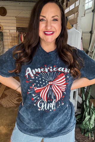 American Girl Navy Mineral Wash Tee - M - Tucked & Threaded