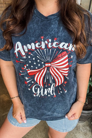 American Girl Navy Mineral Wash Tee - M - Tucked & Threaded