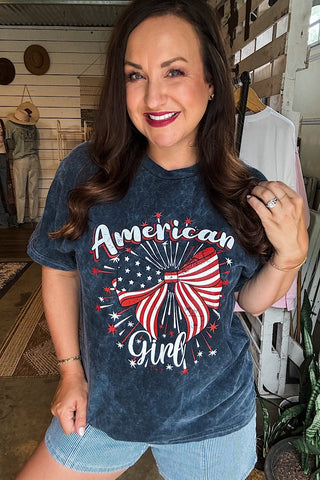 American Girl Navy Mineral Wash Tee - M - Tucked & Threaded