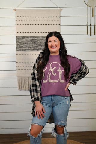 Area Code Bubble Purple Plum Tee (Wholesale) - Tucked & Threaded