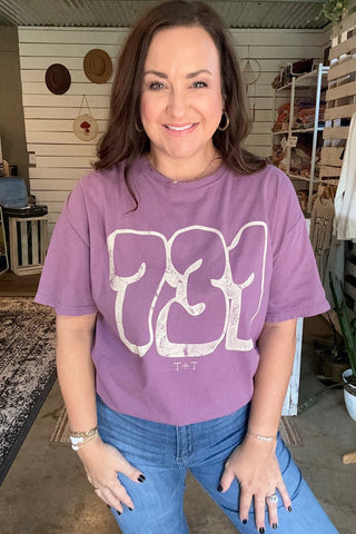 Area Code Bubble Purple Plum Tee (Wholesale) - Tucked & Threaded