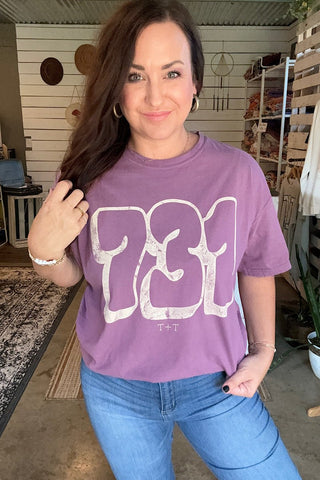Area Code Bubble Purple Plum Tee (Wholesale) - Tucked & Threaded