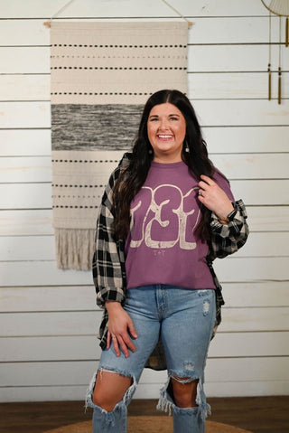 Area Code Bubble Purple Plum Tee (Wholesale) - Tucked & Threaded