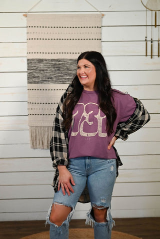 Area Code Bubble Purple Plum Tee (Wholesale) - Tucked & Threaded