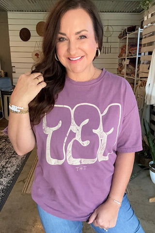 Area Code Bubble Purple Plum Tee (Wholesale) - Tucked & Threaded