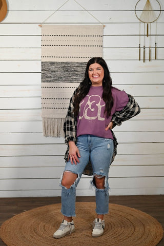 Area Code Bubble Purple Plum Tee (Wholesale) - Tucked & Threaded