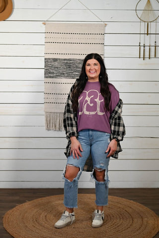Area Code Bubble Purple Plum Tee (Wholesale) - Tucked & Threaded