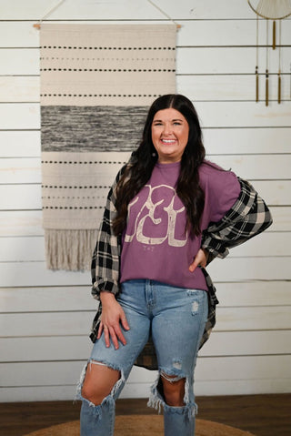 Area Code Bubble Purple Plum Tee (Wholesale) - Tucked & Threaded
