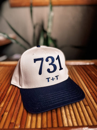 Area Code Navy + Natural Trucker Hat (Wholesale) - Tucked & Threaded