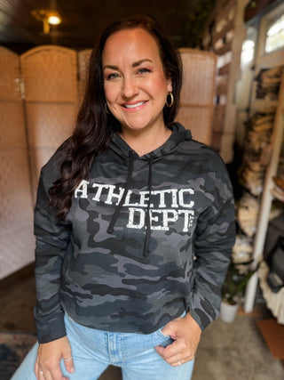Athletic Dept. Crop Black Camo Hoodie - Tucked & Threaded
