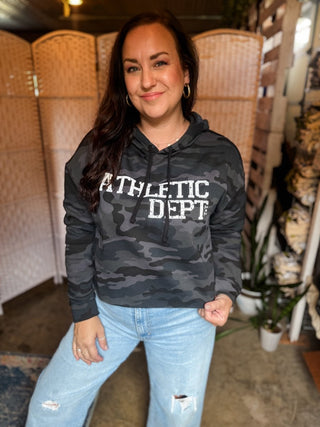 Athletic Dept. Crop Black Camo Hoodie - Tucked & Threaded