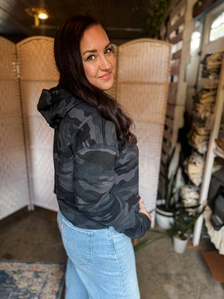 Athletic Dept. Crop Black Camo Hoodie - Tucked & Threaded