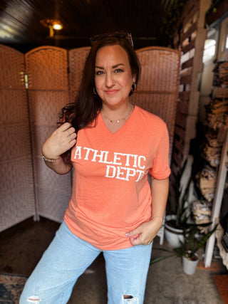 Athletic Dept. Orange V-Neck Tee - Tucked & Threaded