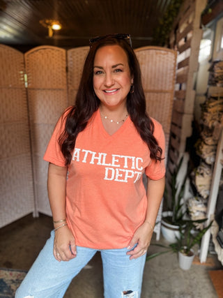Athletic Dept. Orange V-Neck Tee - Tucked & Threaded
