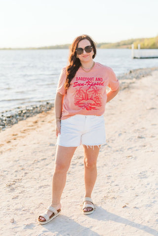 Barefoot and Sun-Kissed Peach or Sunset Tee - Tucked & Threaded
