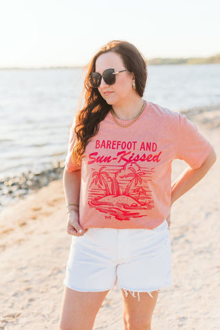 Barefoot and Sun-Kissed Peach or Sunset Tee - Tucked & Threaded