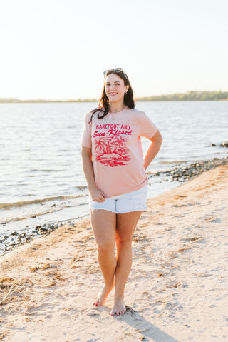 Barefoot and Sun-Kissed Peach or Sunset Tee - Tucked & Threaded