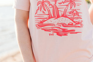 Barefoot and Sun-Kissed Peach or Sunset Tee - Tucked & Threaded