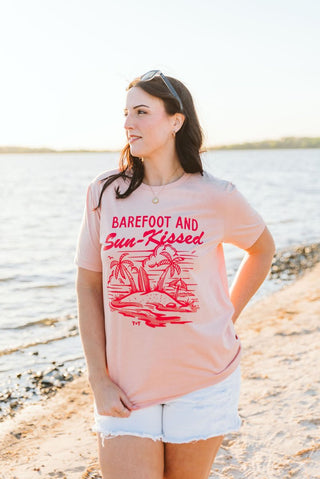 Barefoot and Sun-Kissed Peach or Sunset Tee - Tucked & Threaded
