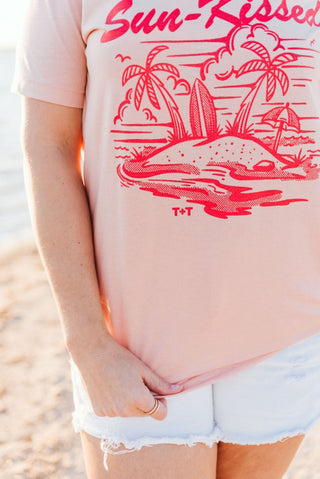 Barefoot and Sun-Kissed Peach or Sunset Tee - Tucked & Threaded