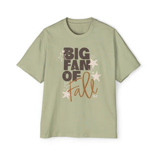 Big Fan of Fall with Stars - Oversized Sage Green T-Shirt - Tucked & Threaded