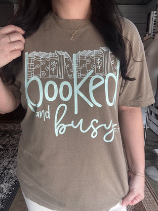 Book Lover Graphic Tee - Booked & Busy Vintage Faded Shirt for Women - Tucked & Threaded