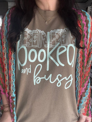 Book Lover Graphic Tee - Booked & Busy Vintage Faded Shirt for Women - Tucked & Threaded