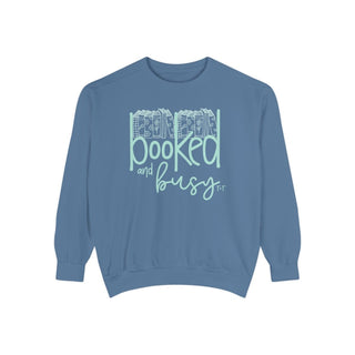 Book Lover Sweatshirt - Booked & Busy Comfort Colors Crewneck for Women - Tucked & Threaded