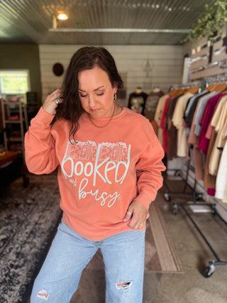 Book Lover Sweatshirt - Booked & Busy Comfort Colors Crewneck for Women - Tucked & Threaded