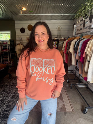 Book Lover Sweatshirt - Booked & Busy Comfort Colors Crewneck for Women - Tucked & Threaded
