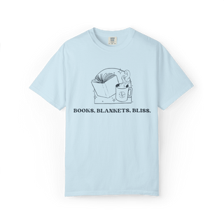 Books. Blankets. Bliss. Neutral Unisex Tee - Tucked & Threaded