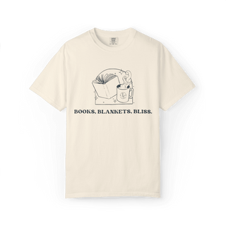 Books. Blankets. Bliss. Neutral Unisex Tee - Tucked & Threaded