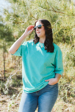 Bright Teal Mineral Wash Oversized Top - Tucked & Threaded