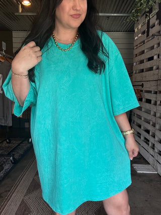 Bright Teal Mineral Wash Oversized Top - Tucked & Threaded