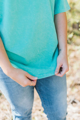 Bright Teal Mineral Wash Oversized Top - Tucked & Threaded