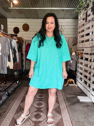 Bright Teal Mineral Wash Oversized Top - Tucked & Threaded