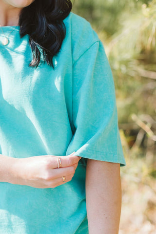 Bright Teal Mineral Wash Oversized Top - Tucked & Threaded
