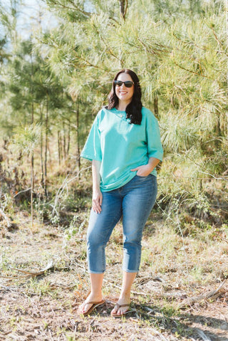 Bright Teal Mineral Wash Oversized Top - Tucked & Threaded