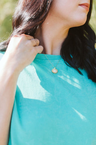 Bright Teal Mineral Wash Oversized Top - Tucked & Threaded