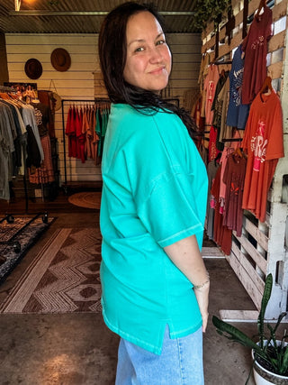 Bright Teal Soft Tuck Top - Tucked & Threaded