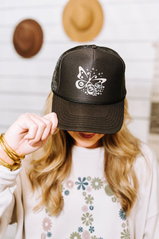 Butterfly Black Pearl Chain Trucker Hat - Tucked & Threaded